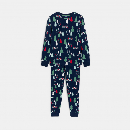 Okaidi Pyjama 2 pieces en polaire sapins marine garcon