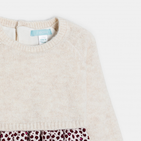 Obaibi Φόρεμα 2 σε 1 από ύφασμα και βελούδο λεοπάρ μπεζ για μωρά κοριτσάκια