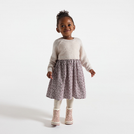 Obaibi Φόρεμα 2 σε 1 από ύφασμα και βελούδο λεοπάρ μπεζ για μωρά κοριτσάκια