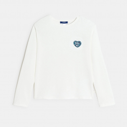 Okaidi Μπλούζα μακρυμάνικη με μοτίφ καρδιά λεοπάρ, λευκή για κορίτσια