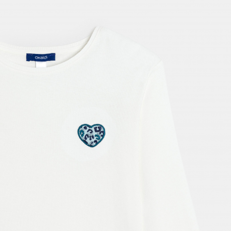 Okaidi Μπλούζα μακρυμάνικη με μοτίφ καρδιά λεοπάρ, λευκή για κορίτσια