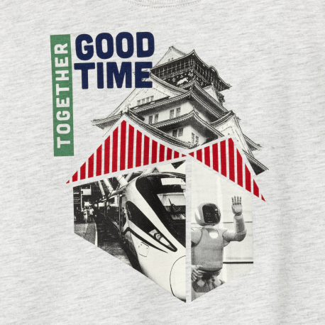 Okaidi T-shirt gris manches longues imprime urbain Garcon