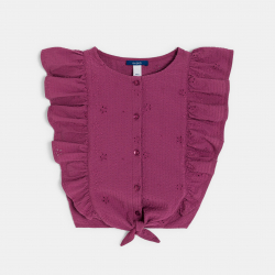 Okaidi Μπλούζα από λεπτό ύφασμα με κοφτό κέντημα βιολετί για κορίτσια