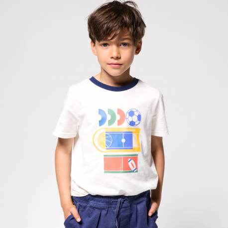 Okaidi Μπλούζα κοντομάνικη με μοτίφ, λευκή, για αγόρια