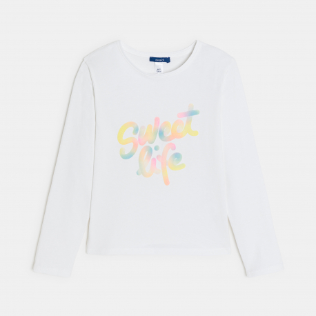 Okaidi Μπλούζα μακρυμάνικη με μήνυμα, λευκή, για κορίτσια