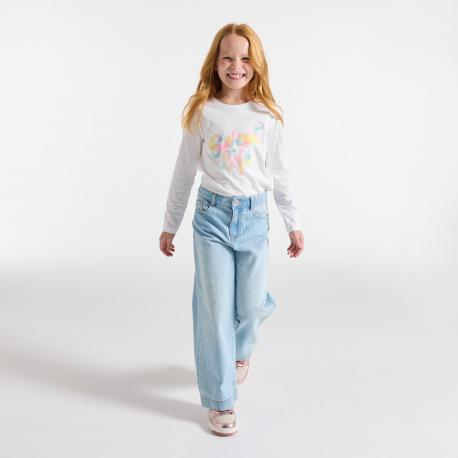 Okaidi Μπλούζα μακρυμάνικη με μήνυμα, λευκή, για κορίτσια