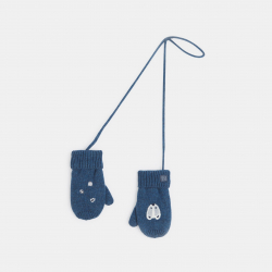 Obaibi Γαντάκια πλεκτά επενδεδυμένα με μαλακό φλις με μοτίφ ζώων μπλε για μωρά αγοράκια