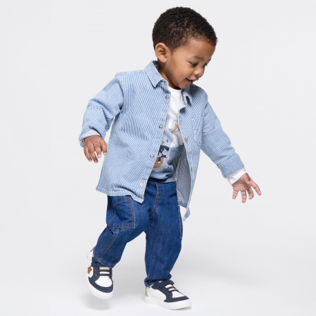 Obaibi Πουκάμισο μπουφάν ριγέ μπλε για μωρά αγοράκια