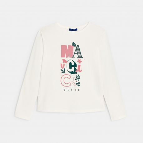 Okaidi Μπλούζα μακρυμάνικη με μήνυμα, λευκή, για κορίτσια