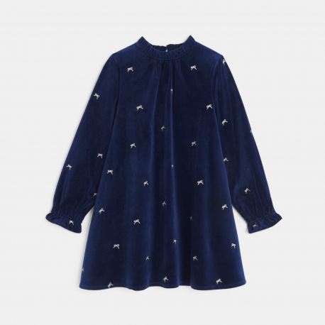Okaidi Robe bleu marine en velours Fille