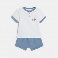 Obaibi Ensemble t-shirt coton et short nid d"abeille bleu bebe garcon