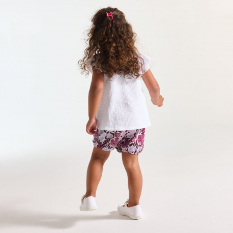 Obaibi Τ-shirt κεντημένο, φλοράλ και σορτς από ύφασμα για μωρά κοριτσάκια