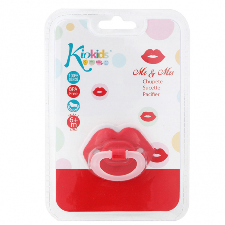 Kiokids® πιπίλα Mr &amp; Mrs κόκκινα χείλη 6Μ+