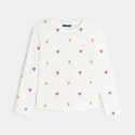 Okaidi Μπλούζα μακρυμάνικη με καρδούλες, λευκή για κορίτσια