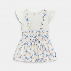 Obaibi Σύνολο φούστα φλοράλ με τιράντες και t-shirλευκό για μωρά κοριτσάκια