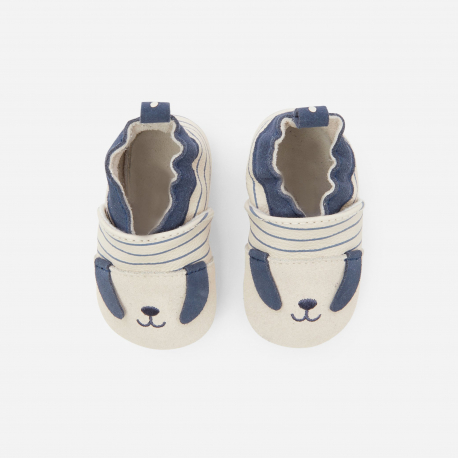 Obaibi Παπουτσάκια αγκαλιάς δερμάτινα με μοτίφ σκύλο μπλε για μωρά αγοράκια