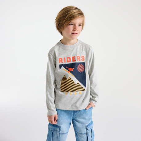 Okaidi Μπλούζα μακρυμάνικη με μοτίφ, γκρι, για αγόρια