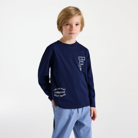 Okaidi Μπλούζα μακρυμάνικη με μήνυμα γκρι για αγόρια