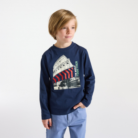 Okaidi Μπλούζα μακρυμάνικη με εμπριμέ σχέδιο πόλης, μπλε για αγόρια