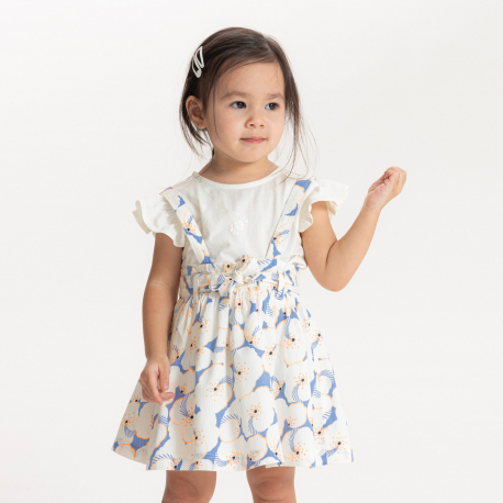 Obaibi Σύνολο φούστα φλοράλ με τιράντες και t-shirλευκό για μωρά κοριτσάκια