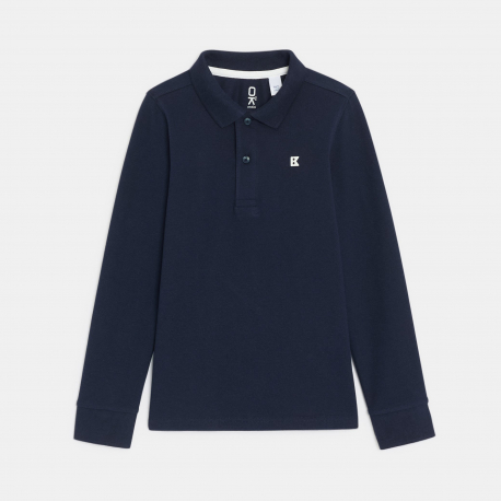 Okaidi Μπλούζα πόλο μακρυμάνικη, από βαμβακερό πικέ ύφασμα, μπλε για αγόρια