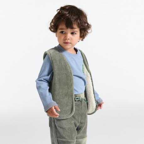 Obaibi Ζακέτα αμάνικη με φερμουάρ από χνουδωτό ύφασμα, πράσινη για μωρά αγοράκια