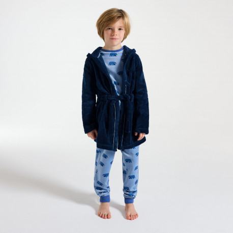 Okaidi Ρόμπα με κουκούλα από χοντρό φλις σε ναυτικό μπλε για αγόρια