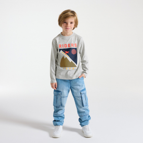 Okaidi Μπλούζα μακρυμάνικη με μοτίφ, γκρι, για αγόρια