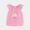 Obaibi T-shirt με ελαστική λαιμόκοψη φρούτα και ριγέ σορτς ροζ για μωρά κοριτσάκια