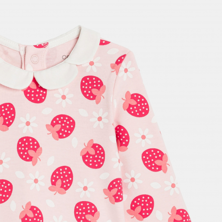 Obaibi Φορμάκι ύπνου από ύφασμα interlock, φράουλες, με γιακά πέταλο για μωρά κοριτσάκι