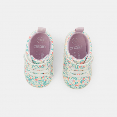 Obaibi Παπούτσια αθλητικά από καμβά  με τυπωμένα σχέδια λευκά για νεογέννητα