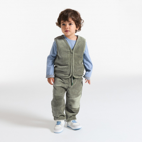 Obaibi Ζακέτα αμάνικη με φερμουάρ από χνουδωτό ύφασμα, πράσινη για μωρά αγοράκια