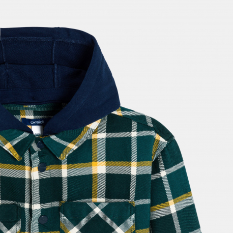 Okaidi Πουκάμισο μπουφάν καρό με κουκούλα πράσινο για αγόρια