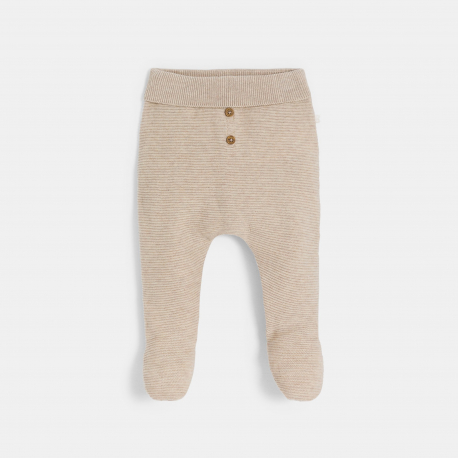 Obaibi Pantalon a pieds maille tricot beige bebe naissance
