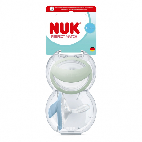 Πιπίλες Nuk® Perfect Match Green/Blue μέγεθος 1 (0-6m) με θήκη σετ των 2
