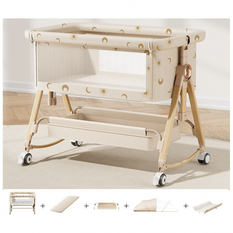 Πτυσσόμενο λίκνο 5 σε 1 Lazarid Κρεμ/χρυσό