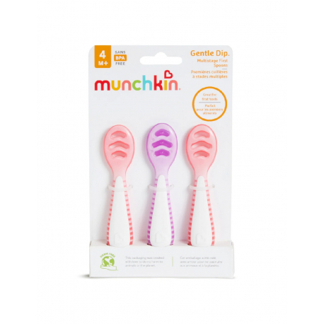 Σετ 3 εκπαιδευτικά κουτάλια 2 σταδίων Munchkin Gentle Dip™ Pink/Purple