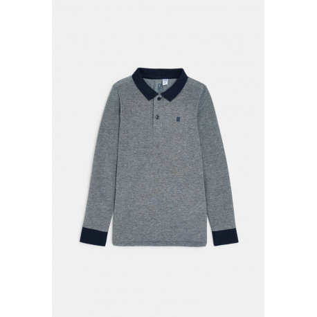 Okaidi Μπλούζα πόλο μακρυμάνικη, από βαμβακερό πικέ ύφασμα, μπλε για αγόρια
