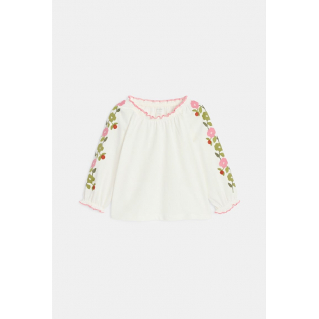 Obaibi Μπλούζα από χνουδωτό ύφασμα, με κέντημα, λευκή για μωρά κοριτσάκια