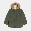 Okaidi Μπουφάν παρκά αδιάβροχο με επένδυση και κουκούλα χακί για αγόρια