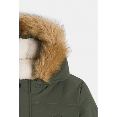 Okaidi Μπουφάν παρκά αδιάβροχο με επένδυση και κουκούλα χακί για αγόρια