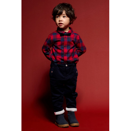 Obaibi Παντελόνι από βελούδο με ιδιαίτερο σχέδιο με ρεβέρ, μπλε για μωρά αγοράκια