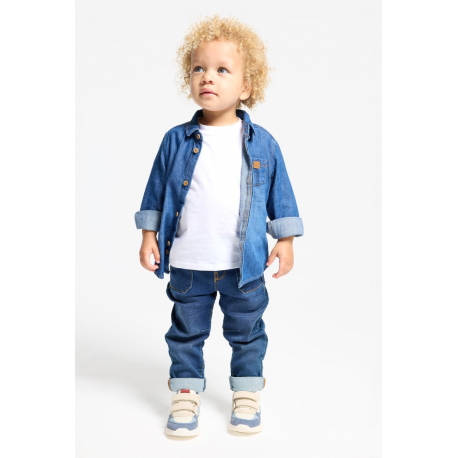 Obaibi Πουκάμισο από μπλε τζιν, πετροπλυμένο για μωρά αγοράκια