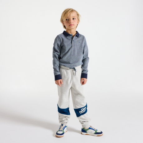 Okaidi Μπλούζα πόλο μακρυμάνικη, από βαμβακερό πικέ ύφασμα, μπλε για αγόρια