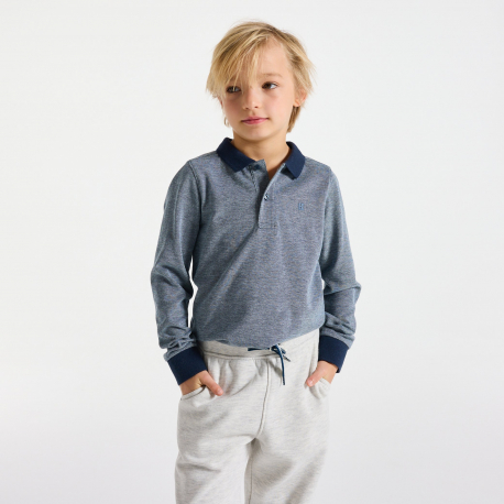 Okaidi Μπλούζα πόλο μακρυμάνικη, από βαμβακερό πικέ ύφασμα, μπλε για αγόρια