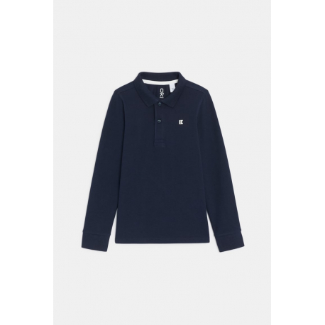 Okaidi Μπλούζα πόλο μακρυμάνικη, από βαμβακερό πικέ ύφασμα, μπλε για αγόρια