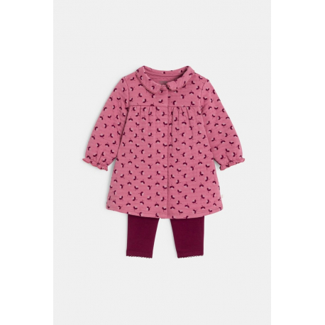 Obaibi Φόρεμα βαμβακερό με ιδιαίτερο φλοράλ σχέδιο και ροζ κολάν για μωρά κοριτσάκια