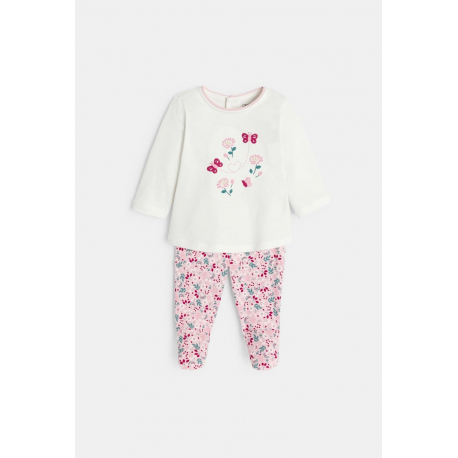 Obaibi Πιτζάμα με λουλούδια και πεταλούδα ροζ για μωρά κοριτσάκια