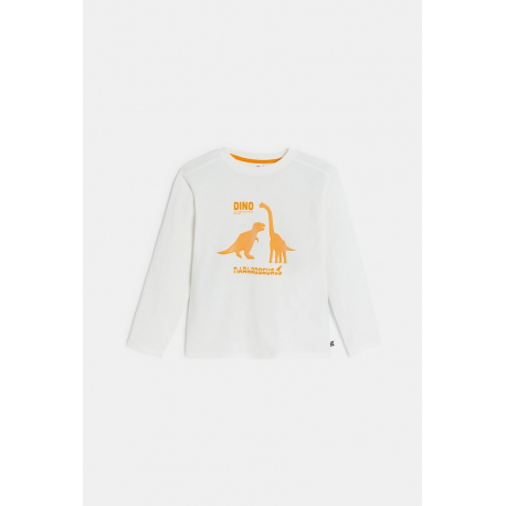 Okaidi Μπλούζα μακρυμάνικη με μοτίφ δεινόσαυρο, λευκή για αγόρια