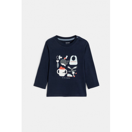 Obaibi Μπλούζα μακρυμάνικη, παιδικός σταθμός, σε μπλε ναυτικό για μωρά αγοράκια